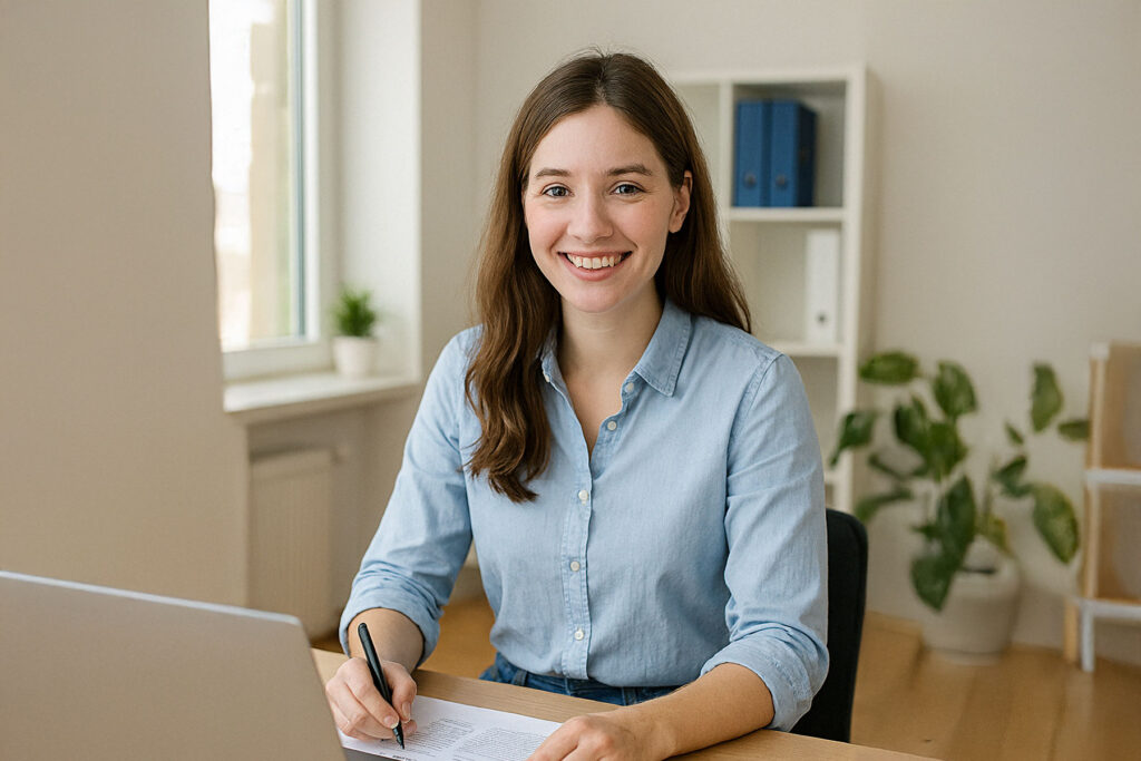 Psychologin des KFV beim Arbeiten am Schreibtisch