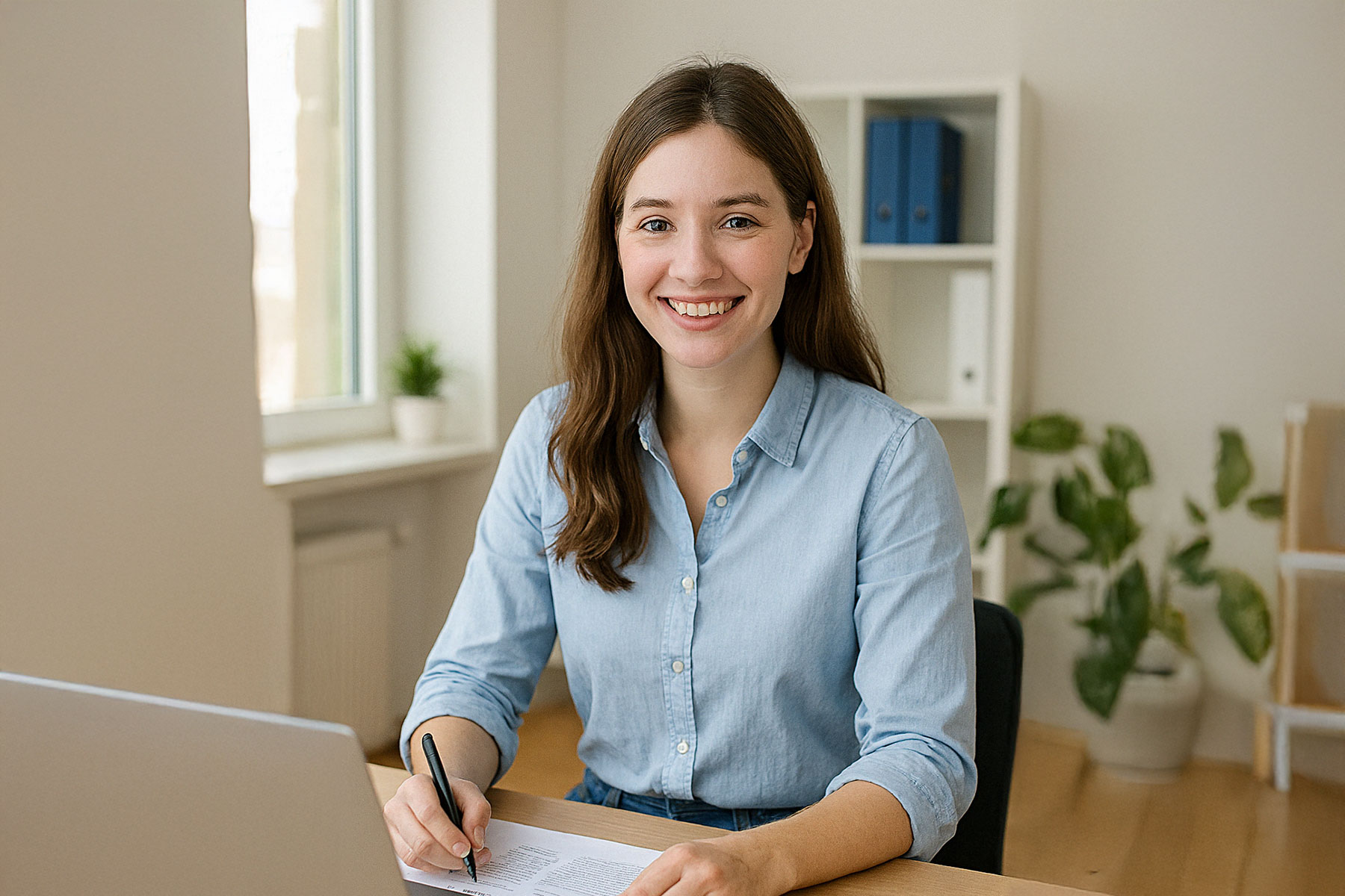 Psychologin des KFV beim Arbeiten am Schreibtisch